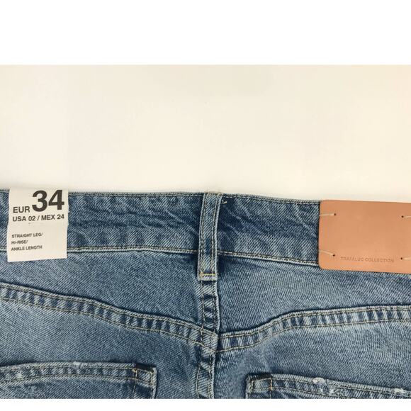 ZARA Authentic Denim TRF Light Wash Side Stripe Straight Cropped Jeans 2 - Picture 7 of 9